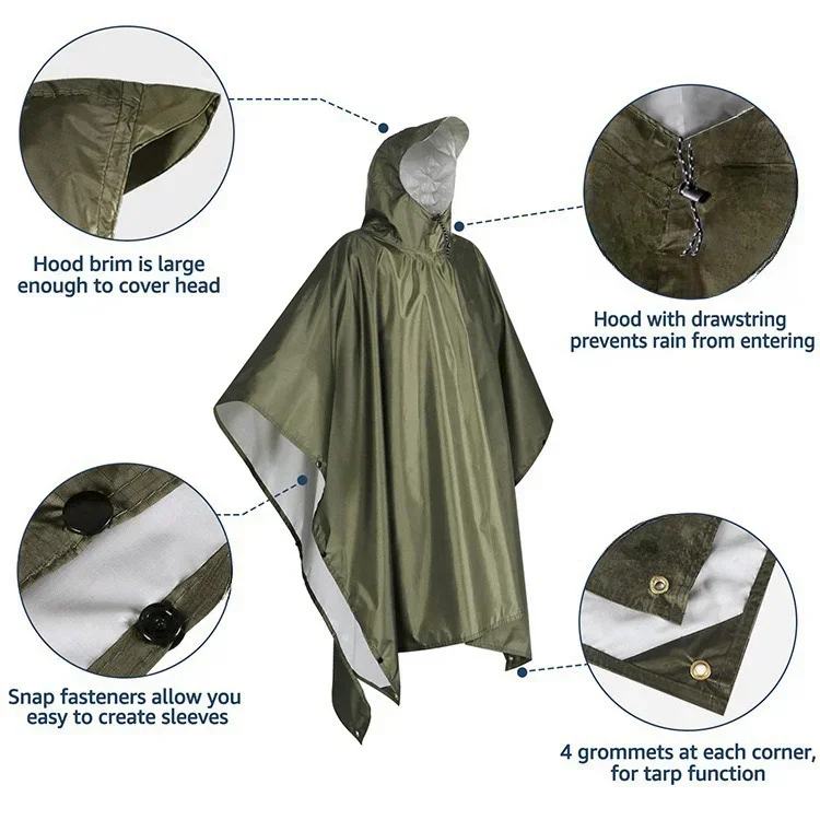 2026 3‑in‑1 Waterproof Hooded  - Camping Rain Poncho ulasan dan harga