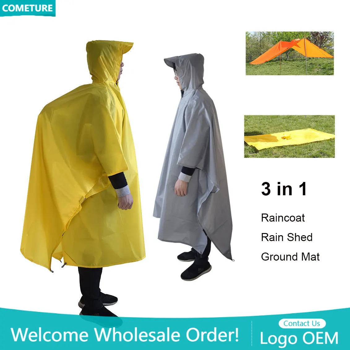Raincoat 3 In 1 Hiking Poncho  - Camping Rain Poncho ulasan dan harga
